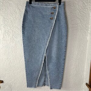 Sincerely Jules | Asymmetrical Denim Button Front Slit Midi Skirt Size 3/26